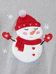 3 件套女童红色长袖睡袍、灰色雪人印花长袖上衣和裤子睡衣套装 - 彩色 - 查看 5