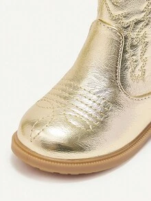 Cozy Pixies Fashionable, Versatile, Cute, Comfortable & Durable Gold Embroidery Cool Infant Cowboy Boots, Autumn/Winter Party - Gold - View 6