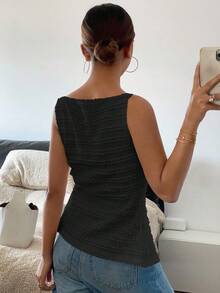 Siren Gaze 女式纯色前扣无袖简约休闲衬衫 - 黑色 - 查看 2