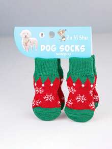 PETSIN 1款宠物卡通袜子，圣诞袜（圣诞老人、驯鹿、雪人图案），防滑爪套，防滑防污，圣诞宠物用品 - 彩色 - 查看 25