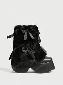 Sugerpunk 女式厚底可爱街头风格校园中筒靴 - 黑色 - 查看 2