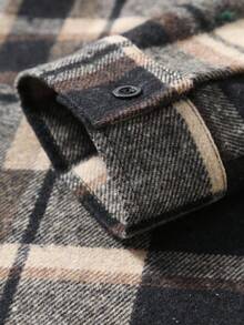 Manfinity Homme 秋季大码男士格子长袖单排扣口袋休闲夹克