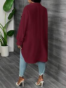 SHEIN CURVE+ Camisa de manga farol de manga larga blanca talla grande, primavera - Burdeos - Ver 2