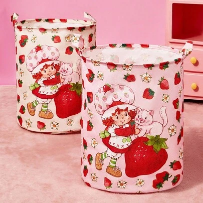 Strawberry Shortcake X SHEIN 1Pc Strawberry Cute Printed Storage Basket, Thickened Fabric, Can Store Dirty Clothes, Toys, Towels And Other Items,Gift Ideas