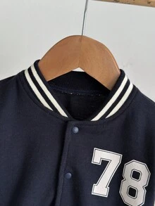 SHEIN 男婴功能性工装棒球夹克，时尚数字和字母贴片，百搭，秋冬 - 彩色 - 查看 6