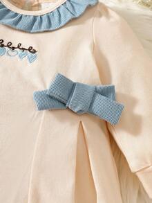 SHEIN 秋季新品新生女婴优雅甜美可爱简约休闲风格蝴蝶结公主裙长袖连体衣 - 藍色 - 查看 8