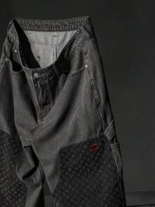 NEON BLANC Men's Loose Fit Pocketed Wide Leg Casual Jeans - Black - View 3