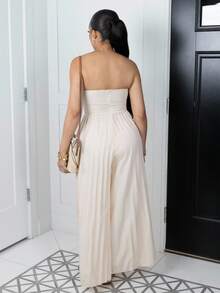 Melissa Matos Women Casual Romantic Draped Waist Bandeau Jumpsuit - Apricot - View 2