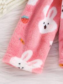 2pcs Cardigan Fleece Cute Rabbit Pattern Pajamas, Fashionable Loungewear Set - Pink - View 5