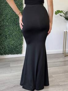Andrea Bello Summer Solid Mermaid Hem Skirt - Black - View 2