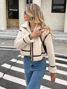 Serisse Women's Regular Fit Faux Suede Fleece Jacket, Suitable For Autumn/Winter Casual