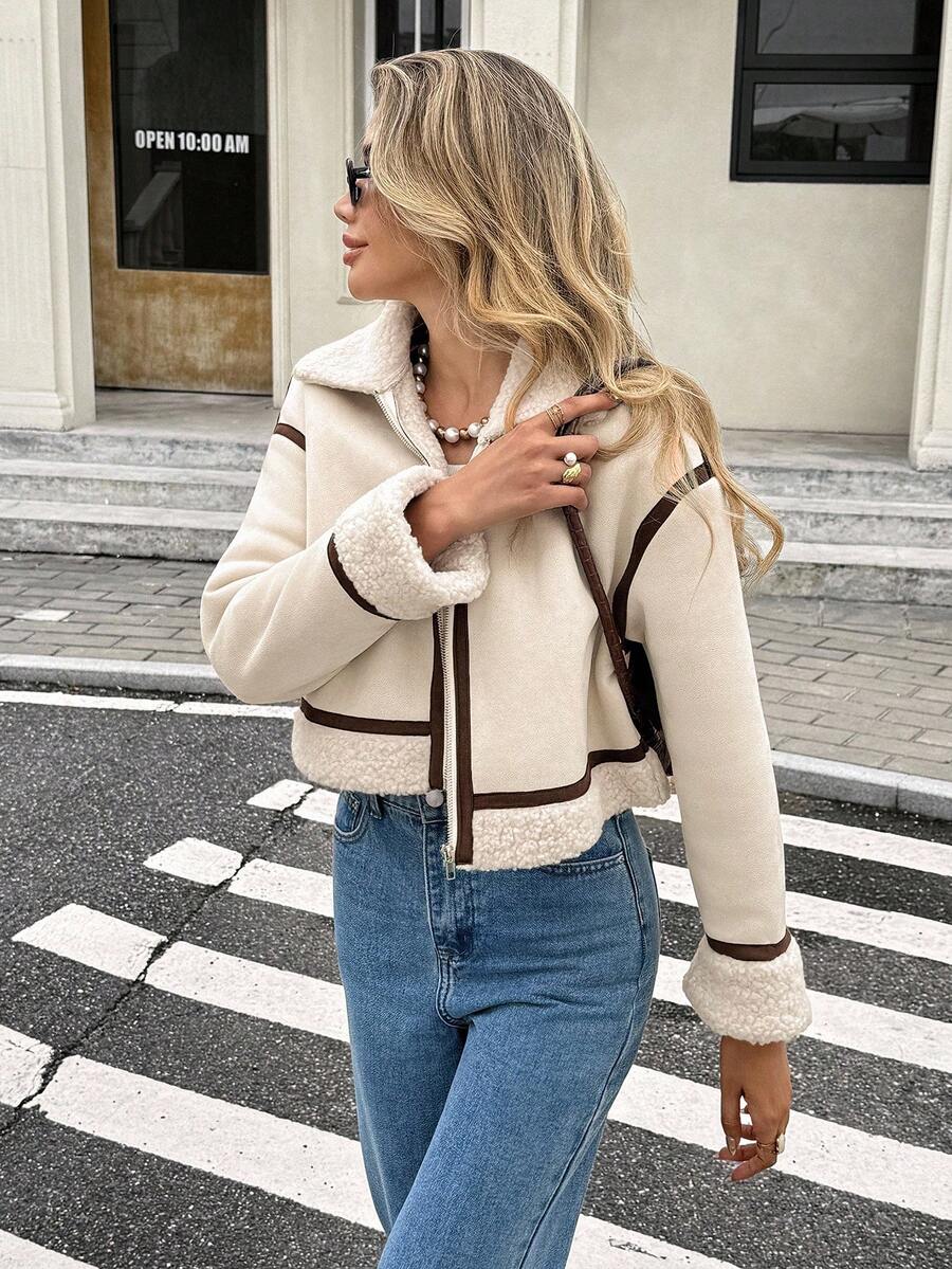 Serisse Women's Regular Fit Faux Suede Fleece Jacket, Suitable For Autumn/Winter Casual