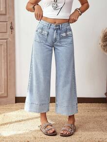 EMERY ROSE Quần denim ống rộng kẻ sọc dài 9/10 dành cho nữ, có túi - Rửa nhẹ - Xem 6