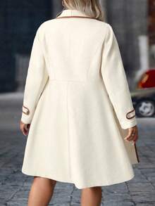 Elenzga Bộ đồ liền thân len dài tay, hai hàng khuy, cỡ lớn, thanh lịch dành cho nữ, mùa thu/đông - Lạc đà - Xem 2