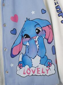 SHEIN Tween Girl Letter & Cartoon Print Zip-Up Thermal Lined Hoodie Jacket, Autumn/Winter Fall