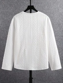 Mirajuku 1 件休闲纹理面料字母装饰弧形下摆圆领 T 恤，适合青少年男孩，适合休闲、通勤、日常穿着、分层穿着、运动 - 白色 - 查看 2