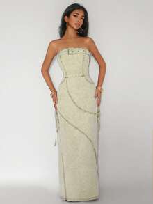 Jeanoix Women's Retro Denim Tube Dress - Mustard Yellow - View 5