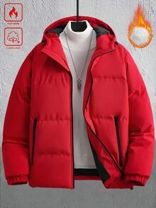 Manfinity Homme Men's Solid Color Long Sleeve Loose Hooded Dress, Winter Father-Son Matching Dress, Suitable As Gift For Friends, Husbands, Boyfriends - Red - View 1