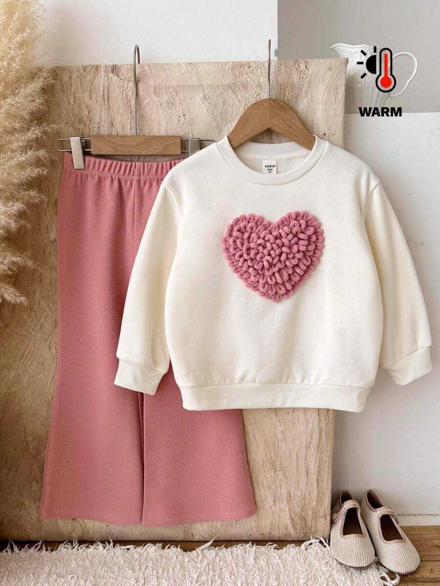 LMoss Kids 2 Stücke LMoss Kleine Mädchen Einfarbiger Rundhals Lässig Sweatshirt und Leggings Set, Pink, Weihnachten, bequeme Herbst & Winter Styles, Pullover, gemütlicher Herbst und Winter Styles, gemütlicher Herbst & Winter Styles - Verschiedenfarbig - Übersicht 1