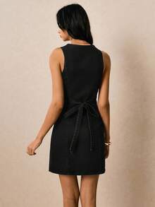 Poéselle Women's Summer Fashion Front Button Sleeveless Denim Dress Black Denim Dress Black Mini Dress Button Dress Vest Dress Casual Black Dress - Black - View 2