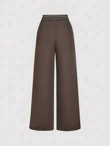 SHEIN MOD Pantalon pattes d'éléphant avec chaîne de taille florale pour femmes, automne/hiver, Thanksgiving, Noël, Nouvel An, décontracté, bureau, vieux argent, marron