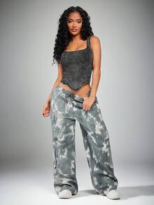 Radiana Áo ba lỗ denim thường ngày dành cho nữ màu đen có dây đai rộng và dây kéo sau lưng - màu đen - Xem 4