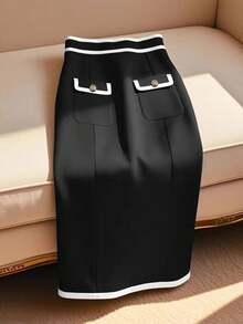 EMERY ROSE Chân váy bút chì đi làm thanh lịch có túi dành cho nữ - màu đen - Xem 1