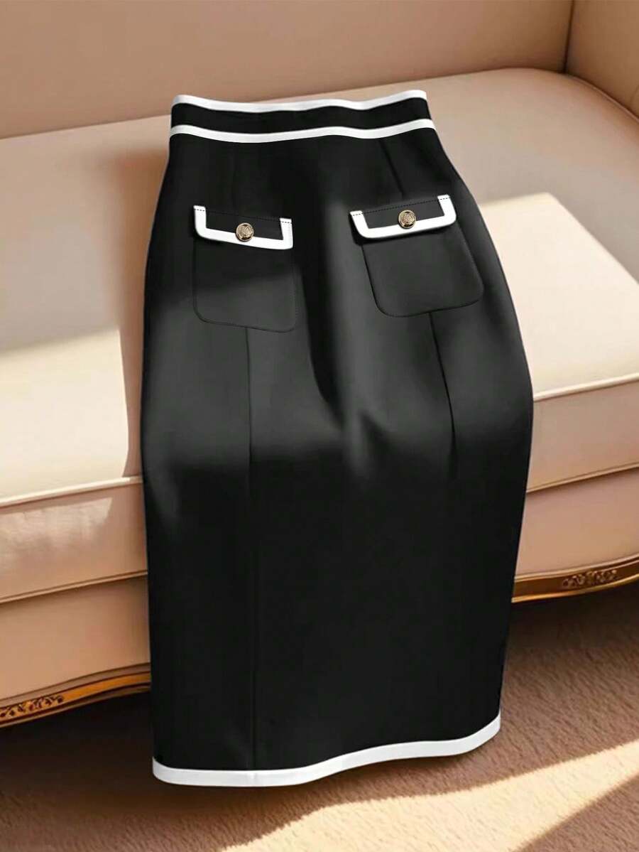 EMERY ROSE Chân váy bút chì đi làm thanh lịch có túi dành cho nữ - màu đen - Xem 1