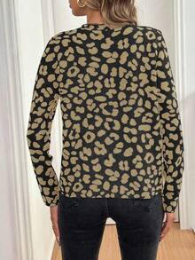 EMERY ROSE 女式豹纹长袖单排扣休闲针织开衫，秋冬 - 彩色 - 查看 2