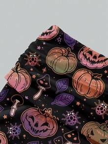 Shutterstock Glamance Halloween Sexy Pumpkin, Ghost, Bat, Spider Web Cute Print Lace Camisole And Ruched Shorts 2 Pieces Set, Suitable For Halloween, Party, Intimate Apparel