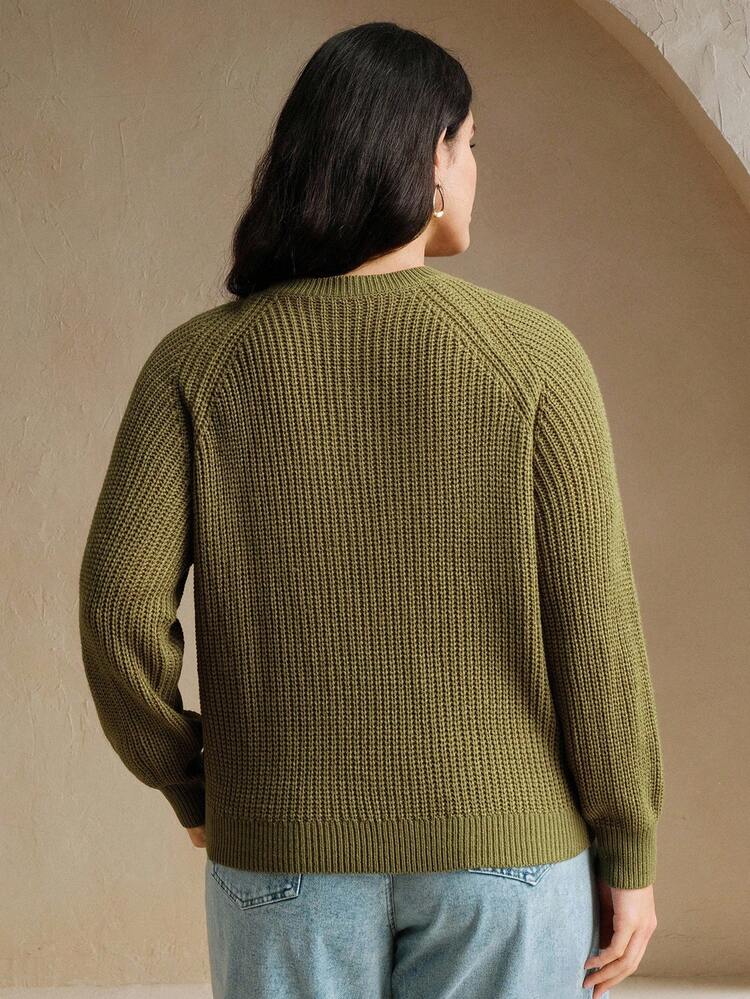 Loose Knit Sweater With Crochet And Openwork Floral Patchwork Design, Round Neck