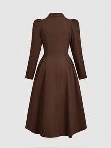 SHEIN MOD Casaco Trench de Manga Bufante com Cintura Marcada Plus Size Marrom, Outono - Castanho - Visão 3