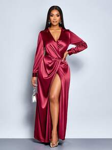 SOLERSUN Elegant Burgundy Autumn Dining Dress For Women,Sparkly Red Homecoming Wedding Graduation Party Dress,Thanksgiving Christmas New Year Teacher Outfits - Red - View 6