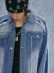 ROMWE MEN Prep Men's Short Denim Jacket, Retro Street Style - Black - View 9