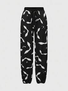 ROMWE Bộ đồ ngủ quần dài dây đeo kiểu Gothic Bat Strap - màu đen - Xem 5