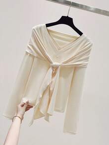 Franclia 女士秋冬温柔精致杏色腰身针织T恤，可拆卸两件式设计，时尚修身，百搭秋季新年感恩节派对婚礼场合。 - 杏色 - 查看 1