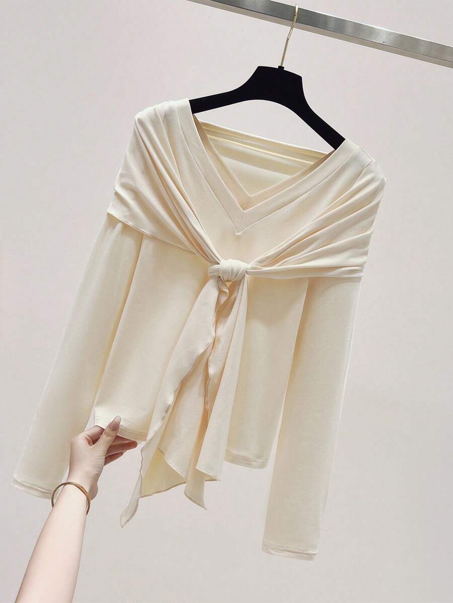 Franclia 女士秋冬温柔精致杏色腰身针织T恤，可拆卸两件式设计，时尚修身，百搭秋季新年感恩节派对婚礼场合。 - 杏色 - 查看 1