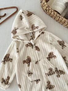 LMoss Kids LMoss 女婴小熊图案针织休闲连帽连体衣，小熊套装，男女通用婴儿服装，冬季婴儿服装，连帽婴儿连体衣，舒适的秋冬款式，冬季服装，卫衣 - 黑色 - 查看 8