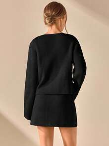 CLARA VERO WOMEN CLASSIC KNIT 2-BUTTON BLAZER & SKIRT CO-ORD