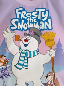 Frosty the Snowman X SHEIN 少女休闲字母与卡通图案圆领卫衣，秋冬 - 白色 - 查看 3