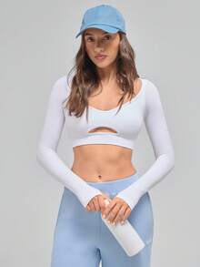 Menodora SHEIN Sport Top de fitness à manches longues sans couture pour le yoga, débardeur pour la course et l'entraînement - Blanc - Voir 4