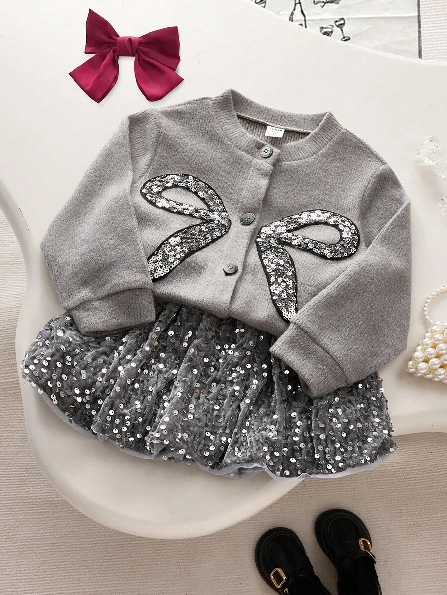SHEIN Autumn/Winter New Stylish Niche Korean Minimalist Casual Daily Cute Young Girls Set - Grey - View 1
