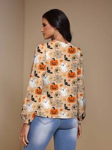 Shutterstock Glamance Lässiges minimalistisches Frauen-Shirt mit Halloween-Spinnennetz- und Kürbis-Motiv, geeignet für Herbst/Winter - Verschiedenfarbig - Übersicht 3