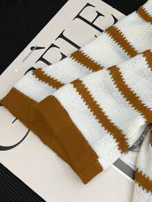 GlowEve CURVE 大码休闲拼色条纹针织上衣 - 棕色 - 查看 6