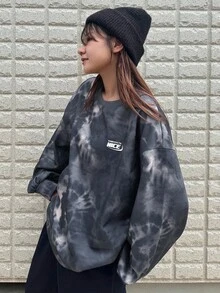 FRIFUL Áo nỉ hở vai in chữ cỡ lớn dành cho nữ, áo chui đầu thường ngày cho mùa thu - Xám - Xem 4