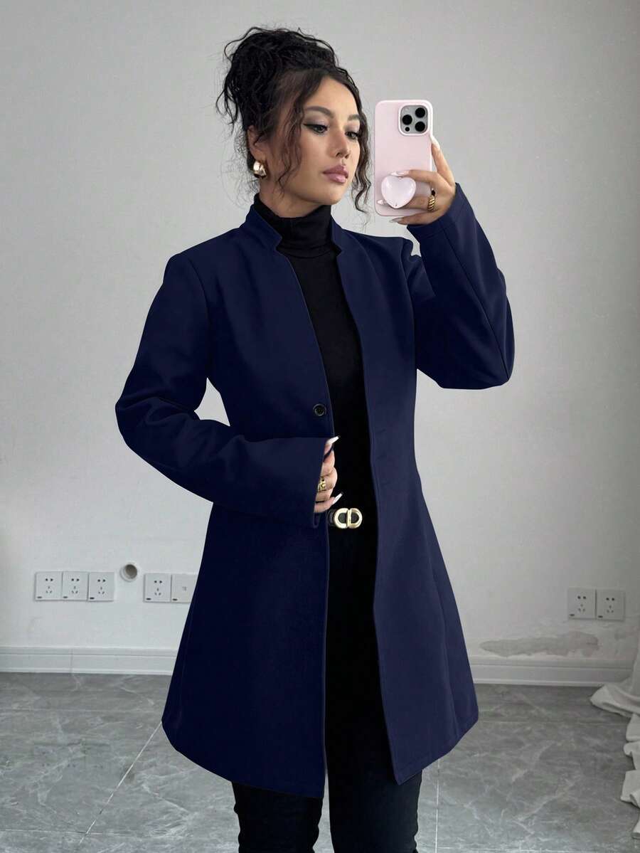 SHEIN Tall 女式休闲立领羊毛混纺修身夹克