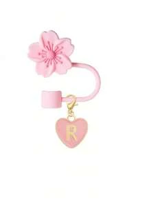 2pcs/1set Heart & Letter Pomegranate Flower Straw Topper, Pink Cup Letter Marker, And Silicone Pomegranate Flower Reusable Straw Cap For 10mm Wide Straw, Cute Letter Decorations, Suitable For Modern Minimalist Glass Cups - Pink - View 23