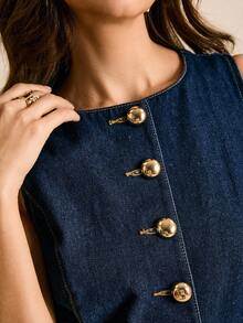 Poéselle Women's Fashion Commuter Vest & Jeans Set Women Denim Set Denim Outfit Women Women S Overall Sleeveless Top And Pants Set Jean Set Women Women Sets Two Piece - Dark Wash - View 5