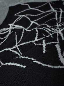 AXEPEAK Men's Autumn/Winter Casual Spider Web Pattern Distressed Knit Vest - Black - View 6