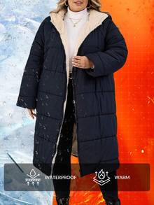 SHEIN CURVE+ Dame's Autumn And Winter Coat - Navy Blue - View 10